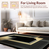 Ultra Soft Area Rug, Non Slip, Stain Resistant, Washable Area Rugs for Living Room, Bedroom, Dynamic Monochrome Geometric Shapes(Gold)