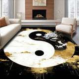 Ultra Soft Area Rug, Non Slip, Stain Resistant, Washable Area Rugs for Living Room, Bedroom, Opulent Gold Accented Dragon Imagery(Black)
