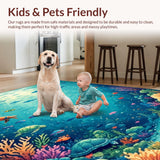 Ultra Soft Area Rug, Non Slip, Stain Resistant, Washable Area Rugs for Living Room, Bedroom, Toddler Alphabet Shape Ocean Animal Classroom Floor Mat Area Rug(Blue)