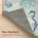 Ultra Soft Area Rug, Non Slip, Stain Resistant, Washable Area Rugs for Living Room, Bedroom, Marine Life Inspired Plush Bedside Rug with Stylized Seahorse and Shell Motifs(Blue)