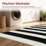 Ultra Soft Area Rug, Non Slip, Stain Resistant, Washable Area Rugs for Living Room, Bedroom, Reversible Striped Area Rug:  Classic Black & White(Black)