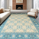 Ultra Soft Area Rug, Non Slip, Stain Resistant, Washable Area Rugs for Living Room, Bedroom, Mid Century Modern Beige and Azure Floral Accents(Beige)