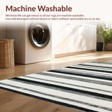 Ultra Soft Area Rug, Non Slip, Stain Resistant, Washable Area Rugs for Living Room, Bedroom, Cotton Braided Rug Black White Stripes Reversible Laundry Mat Porch(Black)
