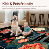 Ultra Soft Area Rug, Non Slip, Stain Resistant, Washable Area Rugs for Living Room, Bedroom, Cultural Symbolic Dragon Flourish(Red)