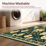 Ultra Soft Area Rug, Non Slip, Stain Resistant, Washable Area Rugs for Living Room, Bedroom, Abstract Boho Floral(Dark Green)