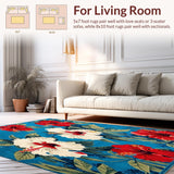 Ultra Soft Area Rug, Non Slip, Stain Resistant, Washable Area Rugs for Living Room, Bedroom, Tropical Bloom Patio Area With Weather Resistant High Low Design(Blue)