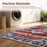Ultra Soft Area Rug, Non Slip, Stain Resistant, Washable Area Rugs for Living Room, Bedroom, Contemporary Distressed Geometric Style(Red)