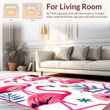 Ultra Soft Area Rug, Non Slip, Stain Resistant, Washable Area Rugs for Living Room, Bedroom, Rustic Textured Tropical Artistry(Pink)