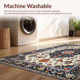 Ultra Soft Area Rug, Non Slip, Stain Resistant, Washable Area Rugs for Living Room, Bedroom, Rustic Floral Medallion Aesthetic(White)