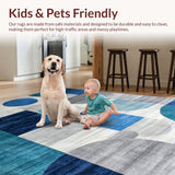 Ultra Soft Area Rug, Non Slip, Stain Resistant, Washable Area Rugs for Living Room, Bedroom, Elegant Gray Geometric Motif(Blue)