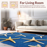 Ultra Soft Area Rug, Non Slip, Stain Resistant, Washable Area Rugs for Living Room, Bedroom, Coastal Starfish Navy Living Room Rug(Blue)