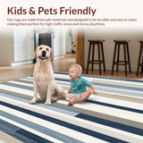 Ultra Soft Area Rug, Non Slip, Stain Resistant, Washable Area Rugs for Living Room, Bedroom, Nordic Striped Serenity Area with Subdued Bluish Gray Beige Palette(Blue)