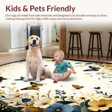Ultra Soft Area Rug, Non Slip, Stain Resistant, Washable Area Rugs for Living Room, Bedroom, Contemporary Insect Illustrative Design(Gold)