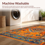 Ultra Soft Area Rug, Non Slip, Stain Resistant, Washable Area Rugs for Living Room, Bedroom, Trendy Bright Floral Geometry(Orange)