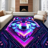 Ultra Soft Area Rug, Non Slip, Stain Resistant, Washable Area Rugs for Living Room, Bedroom, Dynamic Graphic Wolf Illustration(Purple)