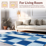 Ultra Soft Area Rug, Non Slip, Stain Resistant, Washable Area Rugs for Living Room, Bedroom, Stylish Minimalist Geometric Lines(Blue)