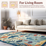 Ultra Soft Area Rug, Non Slip, Stain Resistant, Washable Area Rugs for Living Room, Bedroom, Kids Education Ocean Life Alphabet Number Play Mat Carpet(Blue)