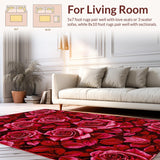 Ultra Soft Area Rug, Non Slip, Stain Resistant, Washable Area Rugs for Living Room, Bedroom, Artistic Plush Floral Interpretation(Red)