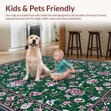 Ultra Soft Area Rug, Non Slip, Stain Resistant, Washable Area Rugs for Living Room, Bedroom, Classic Floral Ogee Print(Green)