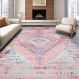 Ultra Soft Area Rug, Non Slip, Stain Resistant, Washable Area Rugs for Living Room, Bedroom, Soft Pastel Abstract Motif(Pink)