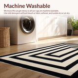 Ultra Soft Area Rug, Non Slip, Stain Resistant, Washable Area Rugs for Living Room, Bedroom, Rustic Neutral Geometric Composition(Black)