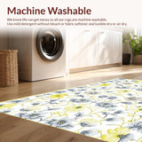 Ultra Soft Area Rug, Non Slip, Stain Resistant, Washable Area Rugs for Living Room, Bedroom, Elegant Subtle Flower Design(Yellow)