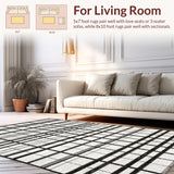 Ultra Soft Area Rug, Non Slip, Stain Resistant, Washable Area Rugs for Living Room, Bedroom, Sleek Dual Tone Striped Rug with Alternating Black and White Bands(Black)