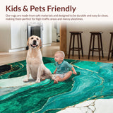 Ultra Soft Area Rug, Non Slip, Stain Resistant, Washable Area Rugs for Living Room, Bedroom, Sleek Emerald Marble Motif(Green)