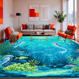 Ultra Soft Area Rug, Non Slip, Stain Resistant, Washable Area Rugs for Living Room, Bedroom, Under the Sea Adventure Ocean Themed Round Carpet(Blue)