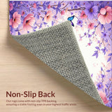 Ultra Soft Area Rug, Non Slip, Stain Resistant, Washable Area Rugs for Living Room, Bedroom, Charming Spring Floral Accents(Purple)