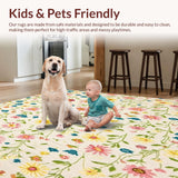 Ultra Soft Area Rug, Non Slip, Stain Resistant, Washable Area Rugs for Living Room, Bedroom, Wildflower Meadow with Whimsical Floral Print and Delicate Petals(Ivory)