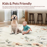 Ultra Soft Area Rug, Non Slip, Stain Resistant, Washable Area Rugs for Living Room, Bedroom, Rustic Charm Farmhouse Style Floral Distressed Traditional Motif(Beige)