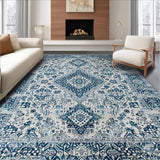 Ultra Soft Area Rug, Non Slip, Stain Resistant, Washable Area Rugs for Living Room, Bedroom, Sophisticated Transitional Damask Elegance(Blue)