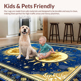 Ultra Soft Area Rug, Non Slip, Stain Resistant, Washable Area Rugs for Living Room, Bedroom, Whimsical Gold and White Tiled Pattern(Blue)