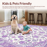 Ultra Soft Area Rug, Non Slip, Stain Resistant, Washable Area Rugs for Living Room, Bedroom, Serene Faded Floral Elements(Purple)