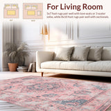 Ultra Soft Area Rug, Non Slip, Stain Resistant, Washable Area Rugs for Living Room, Bedroom, Elegant Retro Floral Medallion(Pink)