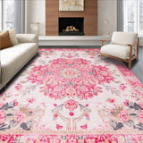 Ultra Soft Area Rug, Non Slip, Stain Resistant, Washable Area Rugs for Living Room, Bedroom, Delicate Romantic Rose Motif(Pink)