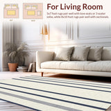 Ultra Soft Area Rug, Non Slip, Stain Resistant, Washable Area Rugs for Living Room, Bedroom, Contemporary Cream Navy Stripe Aesthetic(Ivory)