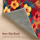 Ultra Soft Area Rug, Non Slip, Stain Resistant, Washable Area Rugs for Living Room, Bedroom, Chic Exotic Blooming Design(Red)