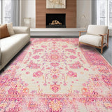 Ultra Soft Area Rug, Non Slip, Stain Resistant, Washable Area Rugs for Living Room, Bedroom, Luxurious Bold Floral Embellishments(Pink)