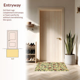 Ultra Soft Area Rug, Non Slip, Stain Resistant, Washable Area Rugs for Living Room, Bedroom, Citron Green Floral Rug for Meditation Space(Beige)