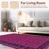 Ultra Soft Area Rug, Non Slip, Stain Resistant, Washable Area Rugs for Living Room, Bedroom, Rich Wineberry Floral Elegance(Pink)
