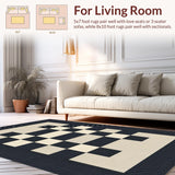Ultra Soft Area Rug, Non Slip, Stain Resistant, Washable Area Rugs for Living Room, Bedroom, Rustic Monochrome Checkerboard Style(Beige)