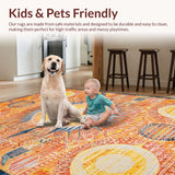 Ultra Soft Area Rug, Non Slip, Stain Resistant, Washable Area Rugs for Living Room, Bedroom, Eclectic Earthy Sunburst Aesthetic(Orange)