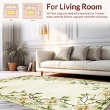 Ultra Soft Area Rug, Non Slip, Stain Resistant, Washable Area Rugs for Living Room, Bedroom, Chic Botanical Patterned Texture(Beige)