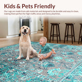 Ultra Soft Area Rug, Non Slip, Stain Resistant, Washable Area Rugs for Living Room, Bedroom, Contemporary Teal Floral Elegance(Gray)