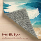 Ultra Soft Area Rug, Non Slip, Stain Resistant, Washable Area Rugs for Living Room, Bedroom, Coastal Surfboard Themed Area Rug Non Slip Tropical Ocean Wave Design(Blue)