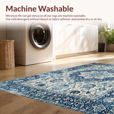 Ultra Soft Area Rug, Non Slip, Stain Resistant, Washable Area Rugs for Living Room, Bedroom, Stylish Blue Accented Geometric Pattern(Blue)