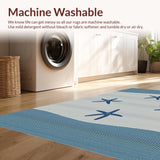 Ultra Soft Area Rug, Non Slip, Stain Resistant, Washable Area Rugs for Living Room, Bedroom, Coastal Starfish Striped Elegance(Blue)