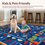 Ultra Soft Area Rug, Non Slip, Stain Resistant, Washable Area Rugs for Living Room, Bedroom, Eclectic Colorful Geometric Arrangement(Blue)